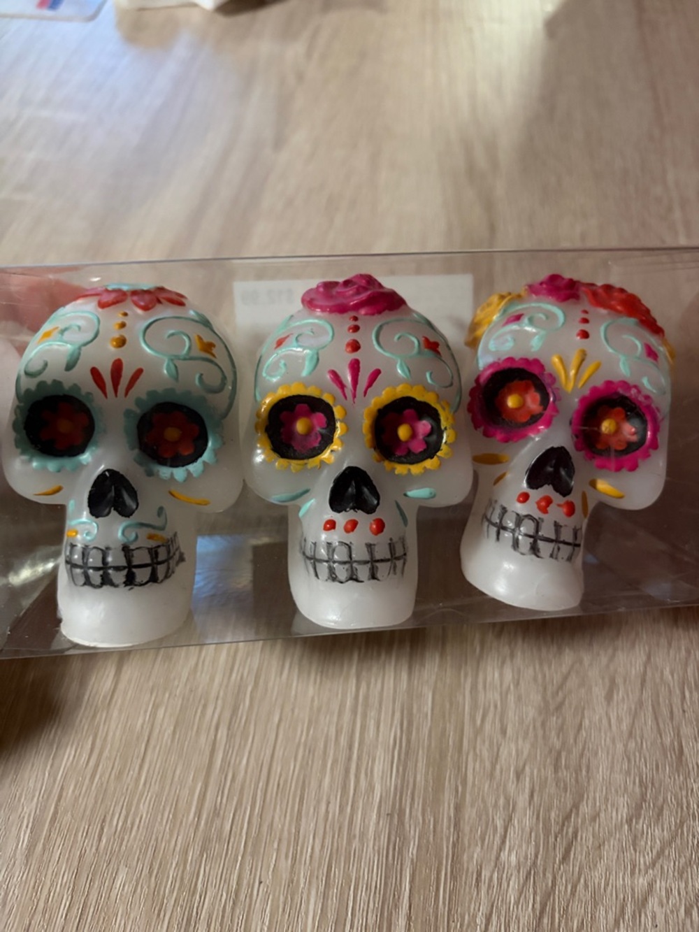Ashland White Sugar Skull Candle Trio with Multicolor Accents